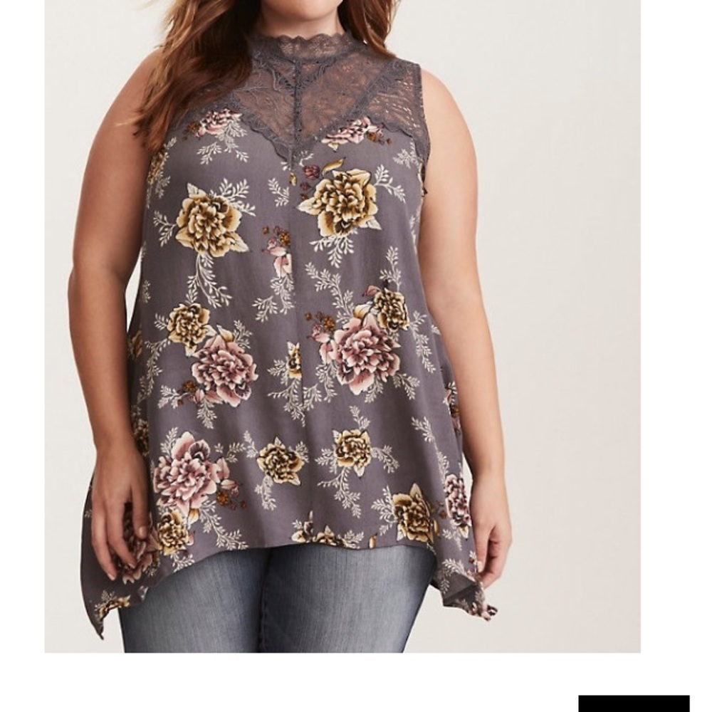 Torrid Floral Print Inset Crepe Tank Top